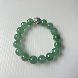 Green Phantom Quartz Beaded Bracelet with Silver Accent 11mm fits 16-17cm wrist